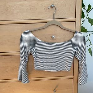 Black&white striped cropped top with  off the shoulder flared sleeves Sz: small
